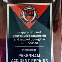 Pakenham Accident Repairs sponsor certificate with CASEY